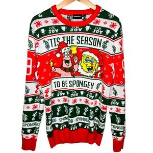 Sponge Bob Christmas Ugly Sweater Knitted Allover Holiday Graphic Nickelodeon M